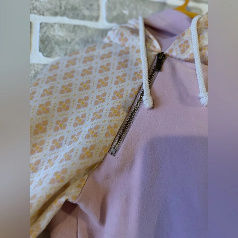 AMPERSAND AVE Pink and Cream Hooded Pullover Sweater - Picture 3 of 7